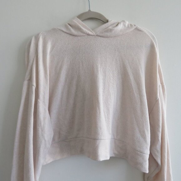 QUINCE Brushed Lounge Cropped Pullover Hoodie in Heather Oatmeal Lounge - Size S - Picture 3 of 13